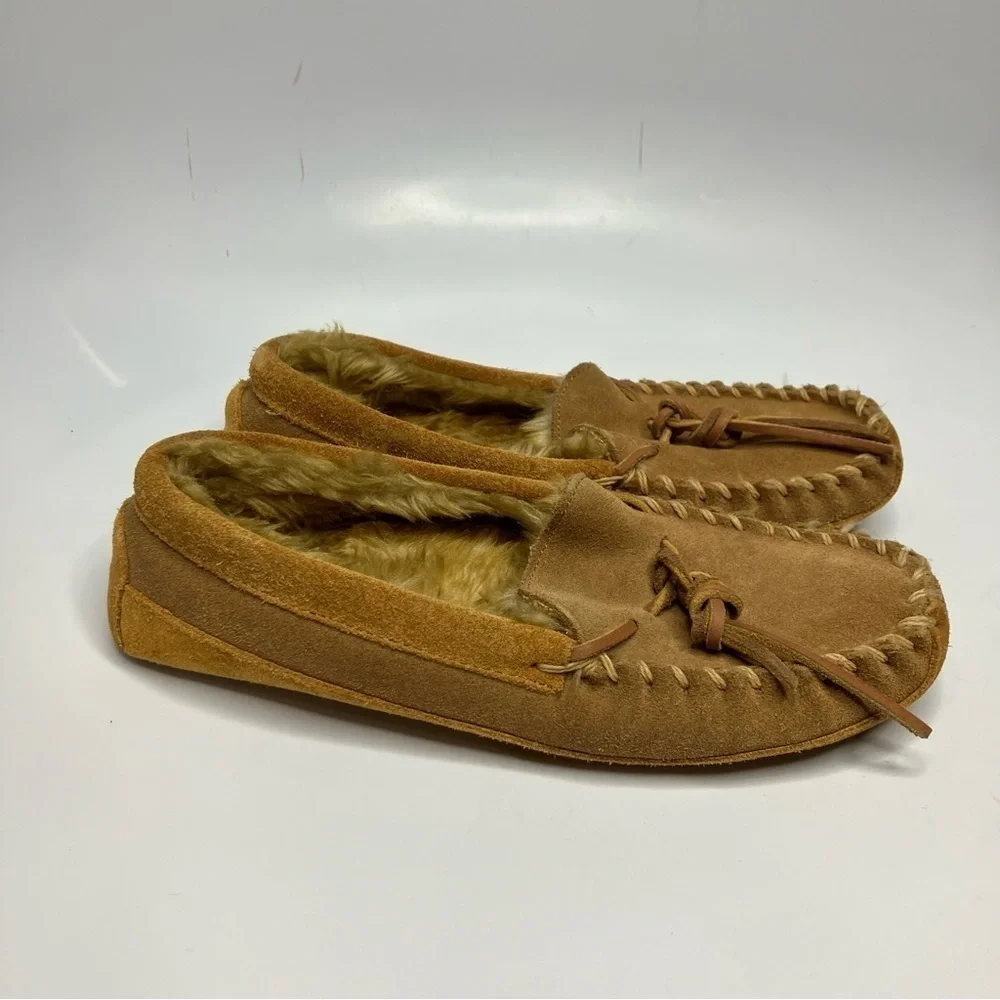L.L. Bean‎ fur lined leather slippers size 4 youth